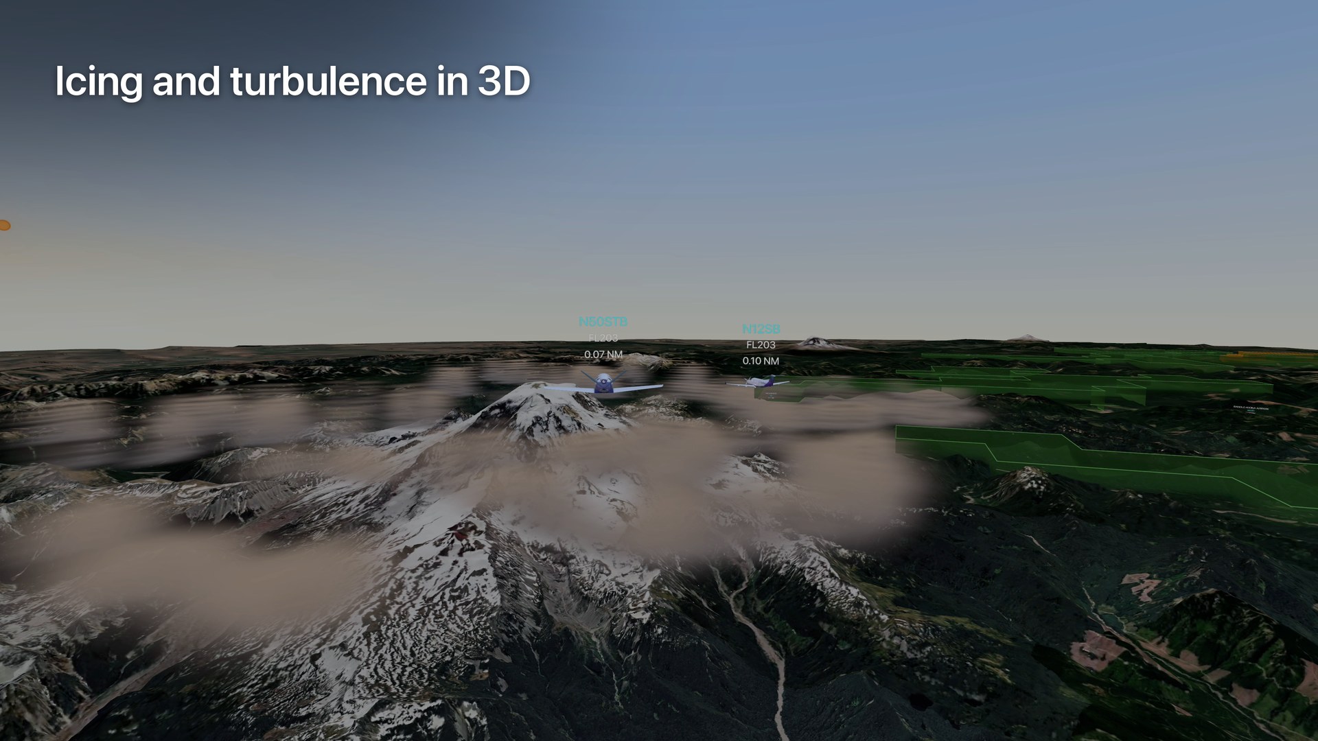 App Store screenshot: Icing and turbulence in 3D